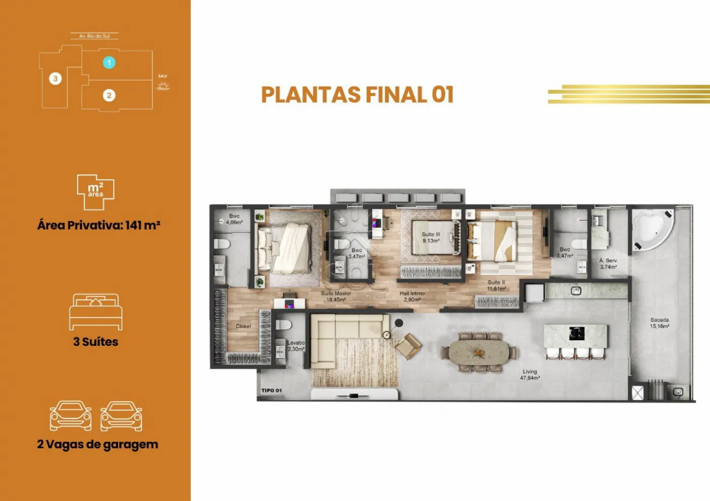 Champs Elisees: empreendimento frente mar à venda em Navegantes/SC - 3 suítes | 125 ou 141m²