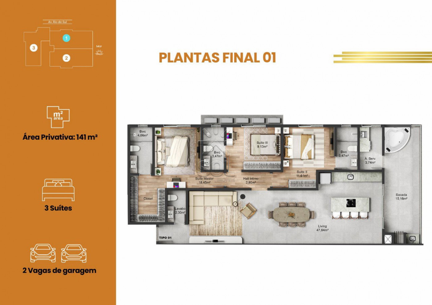 Champs Elisees: empreendimento frente mar à venda em Navegantes/SC - 3 suítes | 125 ou 141m²
