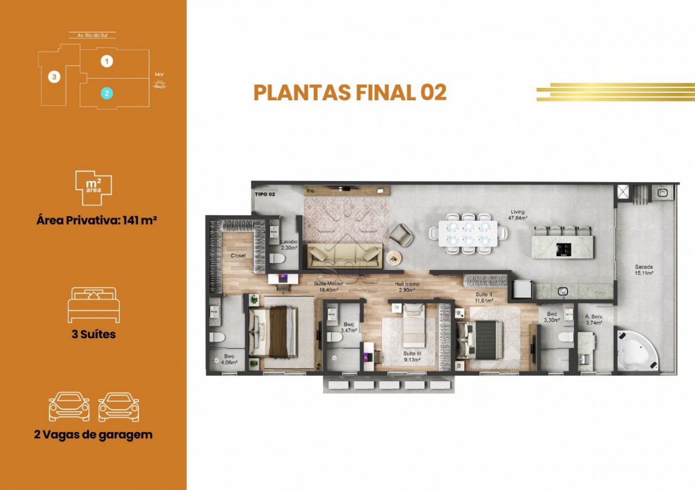 Champs Elisees: empreendimento frente mar à venda em Navegantes/SC - 3 suítes | 125 ou 141m²