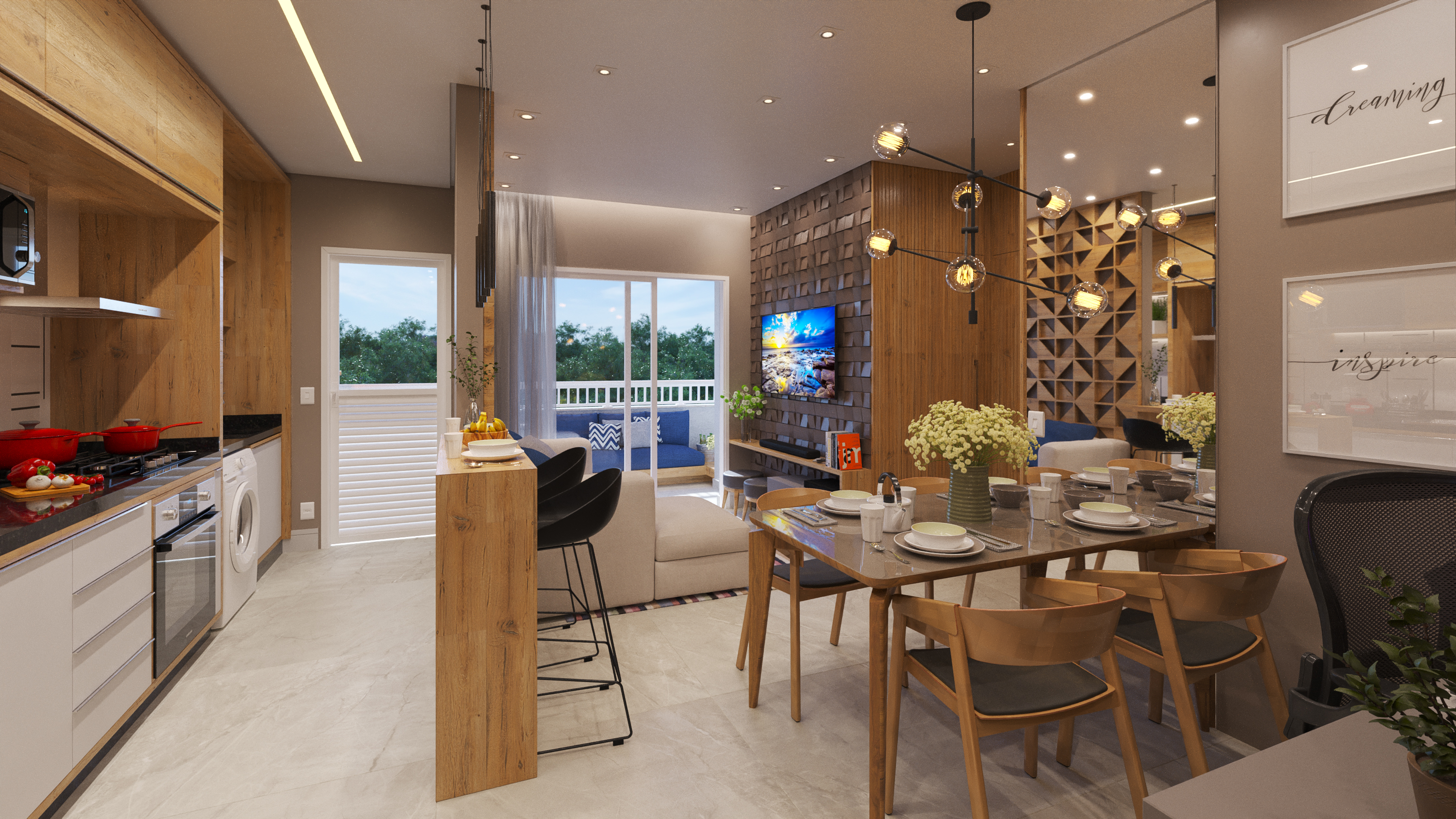 Sala com cozinha integrada