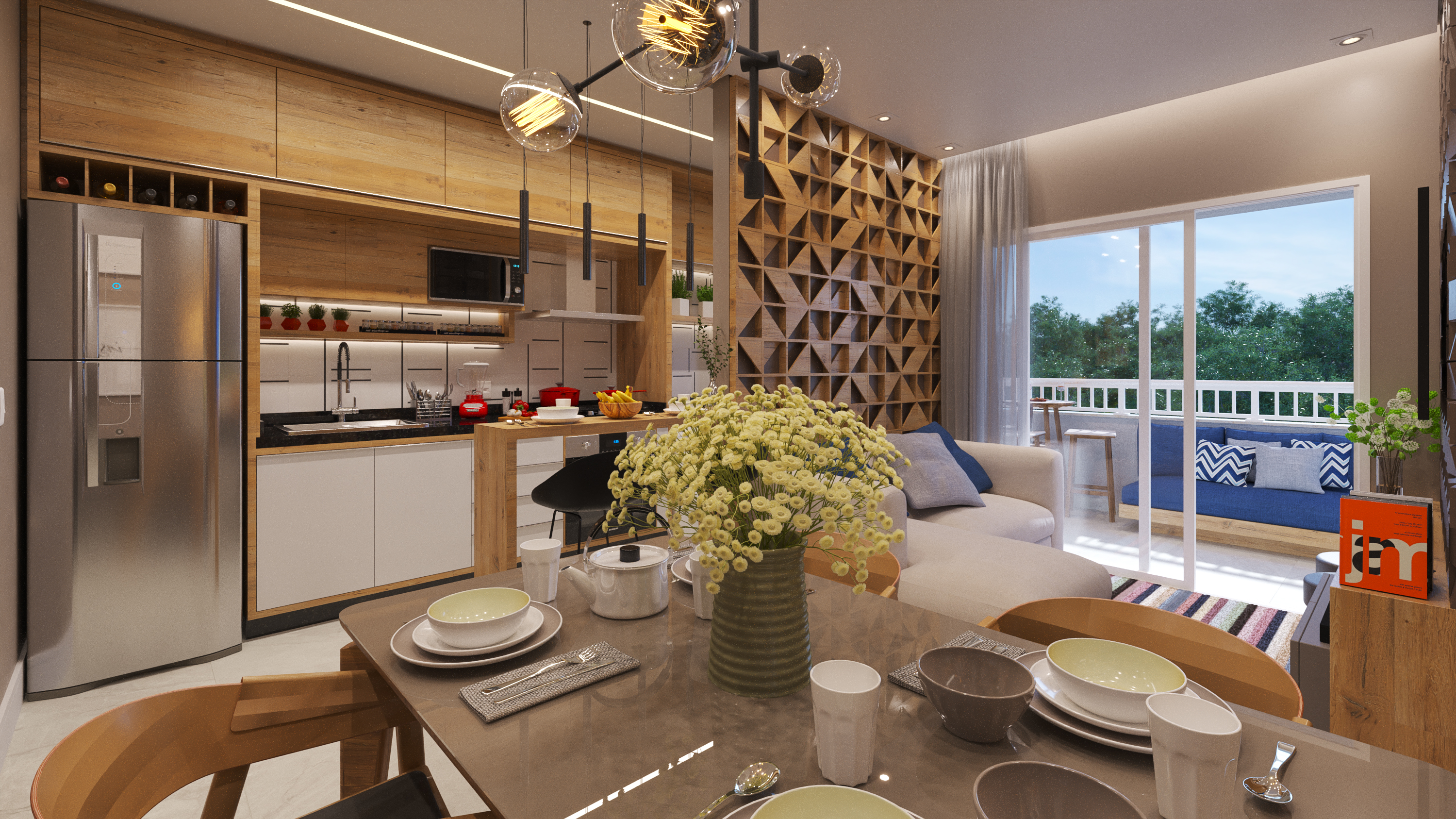 Sala com cozinha integrada